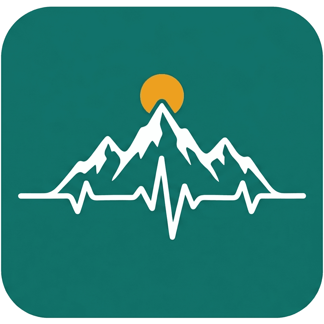 Desert Medical Consulting logo mark: mesa ridgeline with pulse line and rising sun.